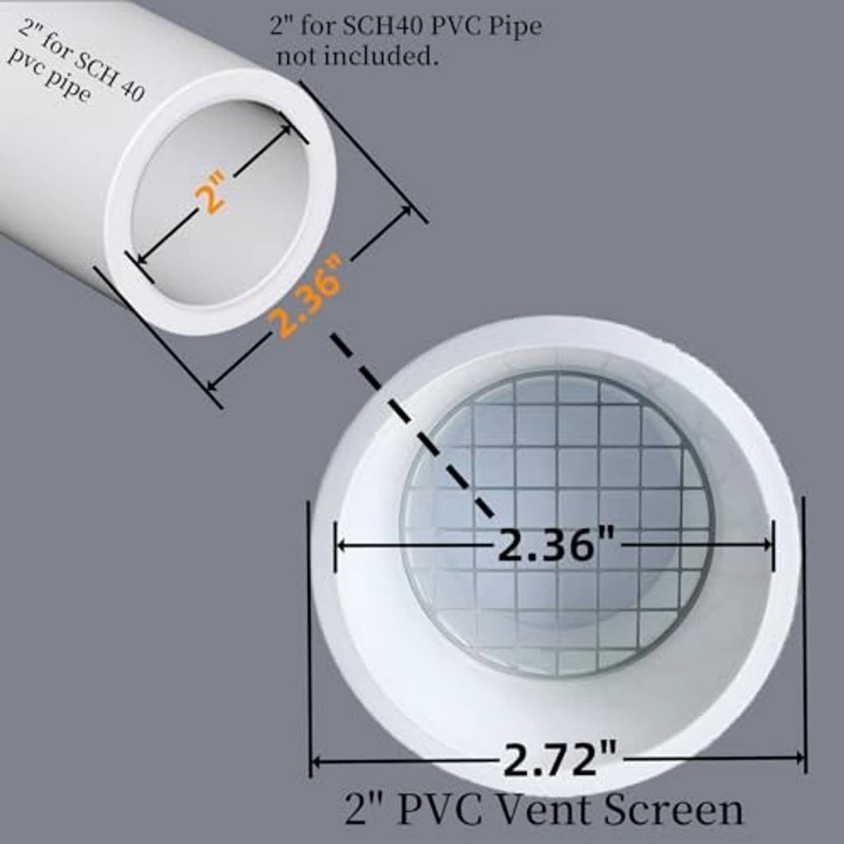 White 2-inch PVC vent screen cap with round stainless mesh insert