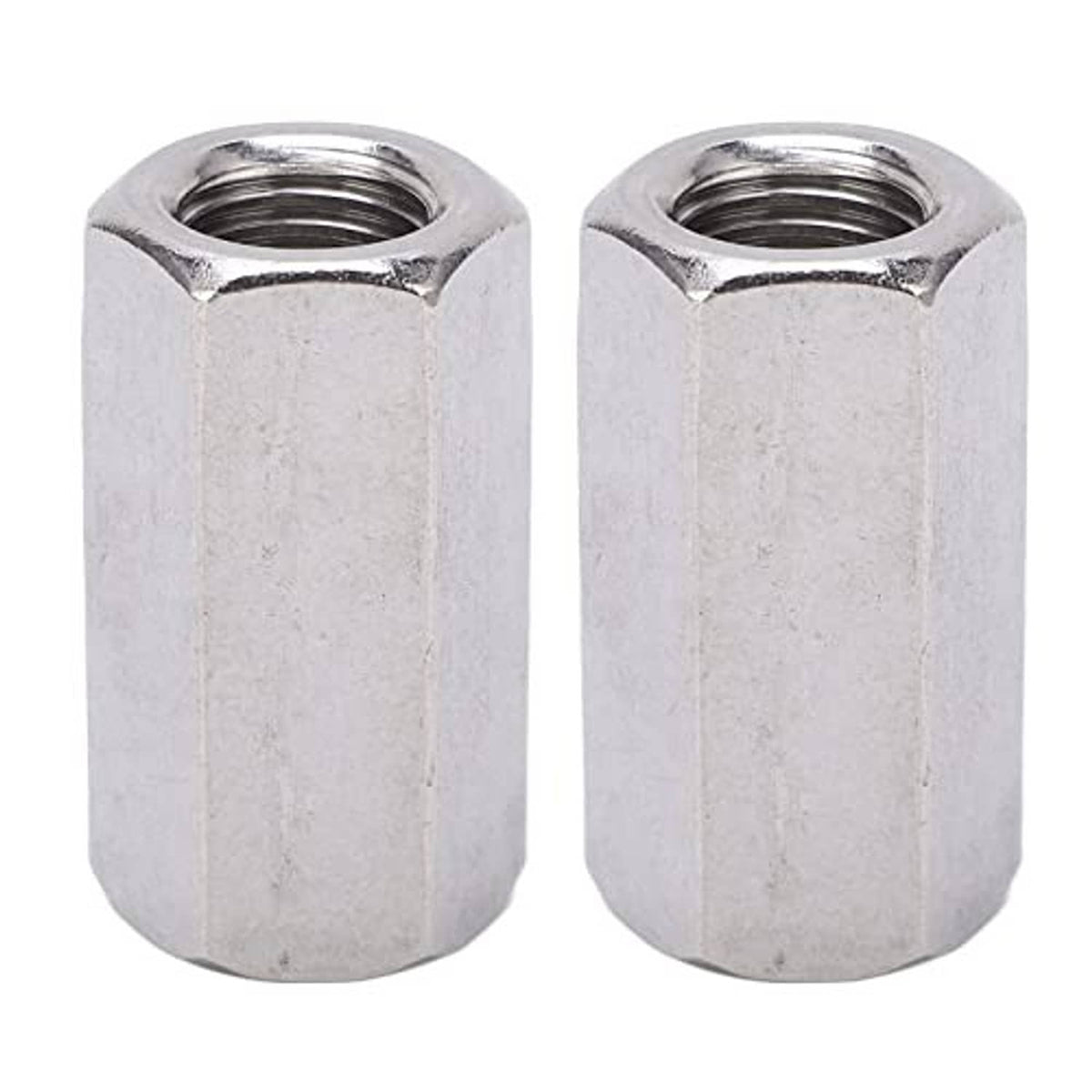 Pair of 304 stainless steel hex coupling nuts with internal threads, 2-pack