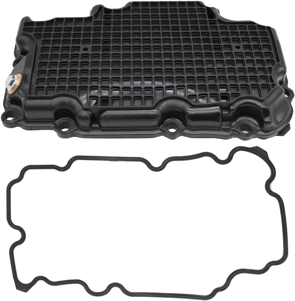Engine oil pan with gasket, black textured oil pan and separate gasket outline