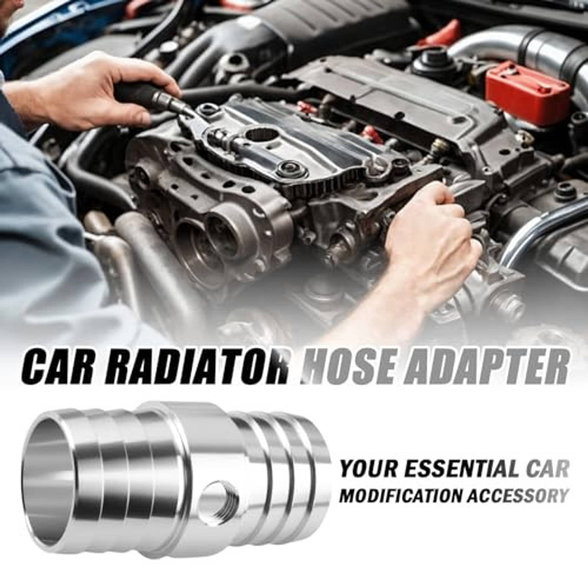 Aluminum car radiator hose adapter accessory, barbed end fitting and 1/8 in NPT port