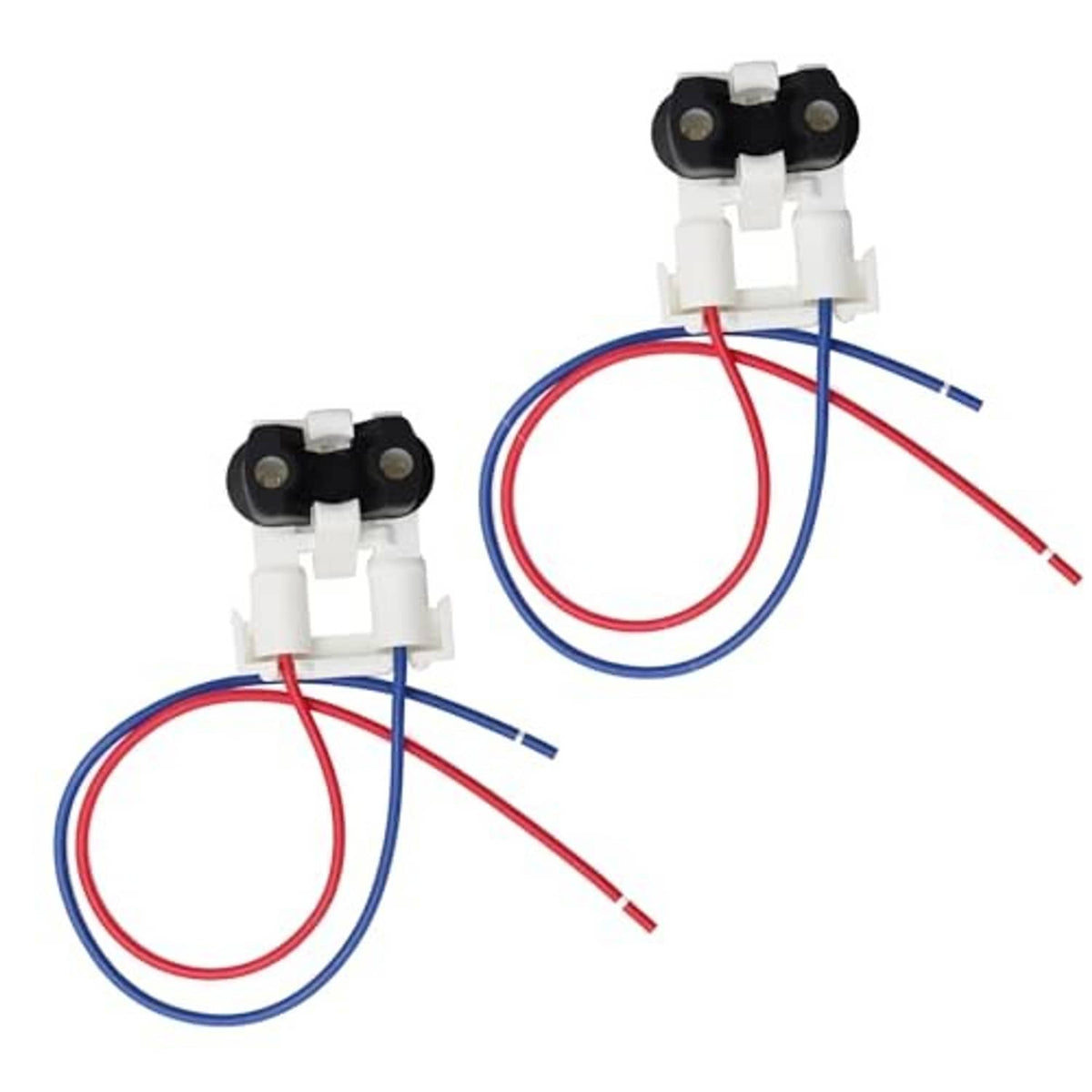 Pair of TBI fuel injector connectors with white housing, black terminals, red and blue leads