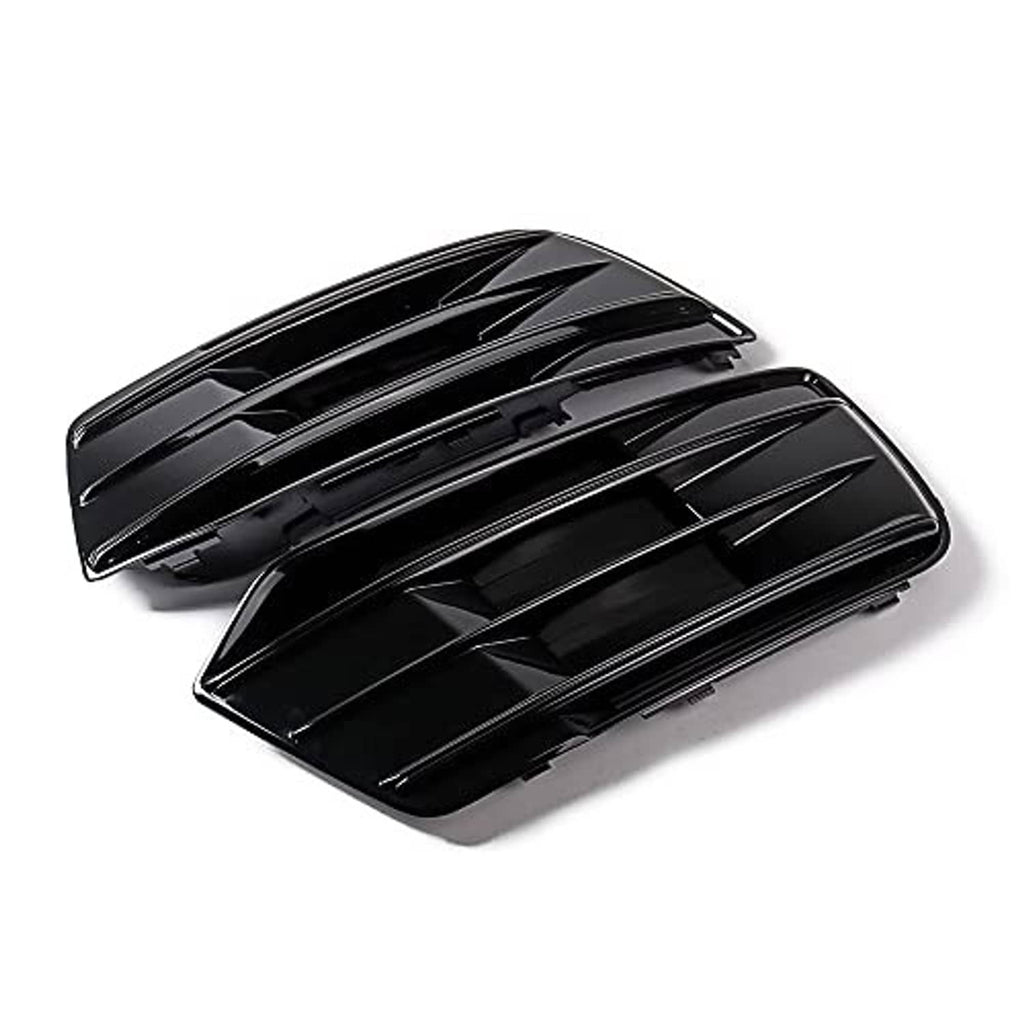 Glossy black grille inserts set with layered horizontal slats and mounting tabs, 2 pieces