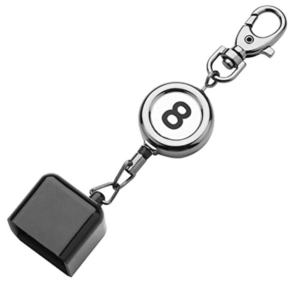 Billiard cue chalk holder keychain with 8 ball disk charm and black cube chalk case
