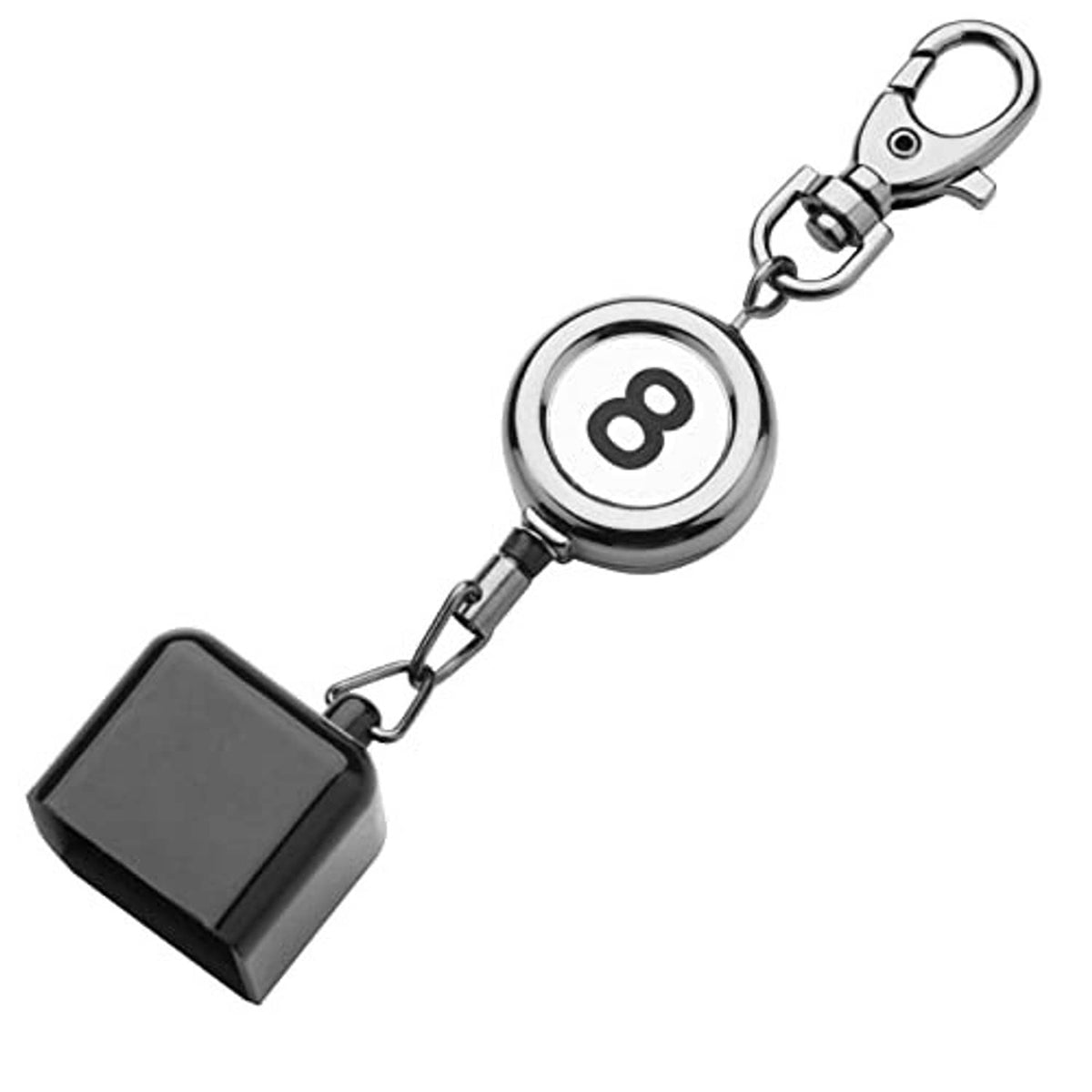 Billiard cue chalk holder keychain with 8 ball disk charm and black cube chalk case