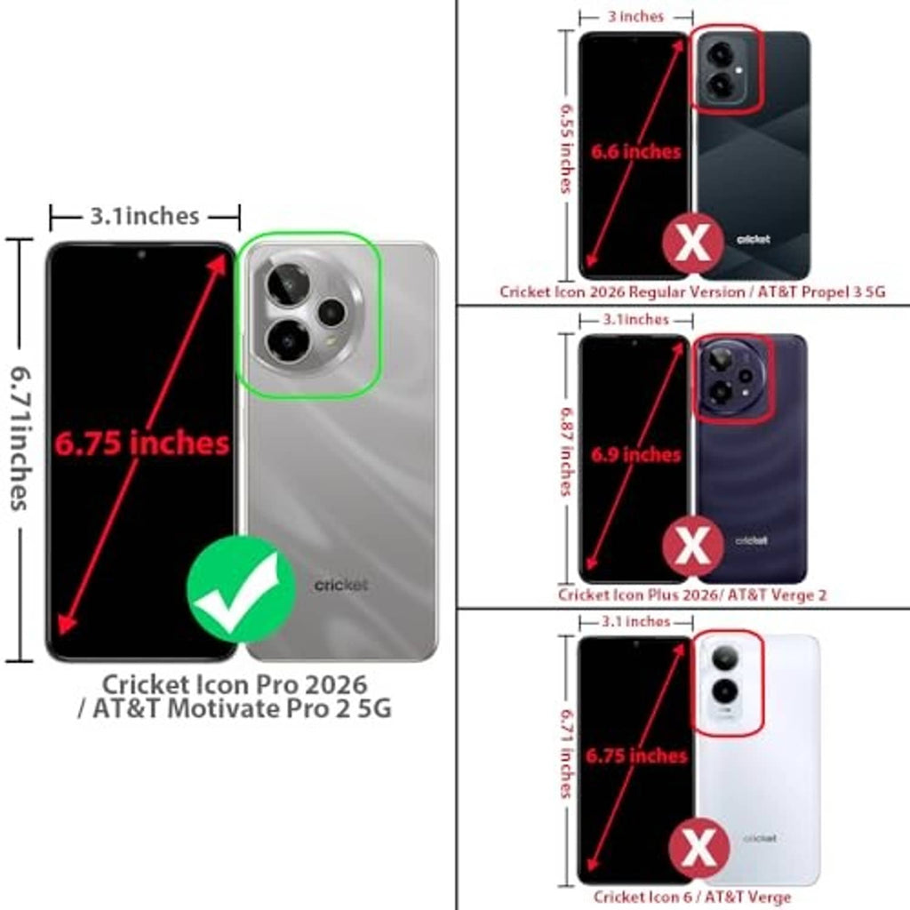 Rugged phone case size guide, red shell with camera openings and black bumper