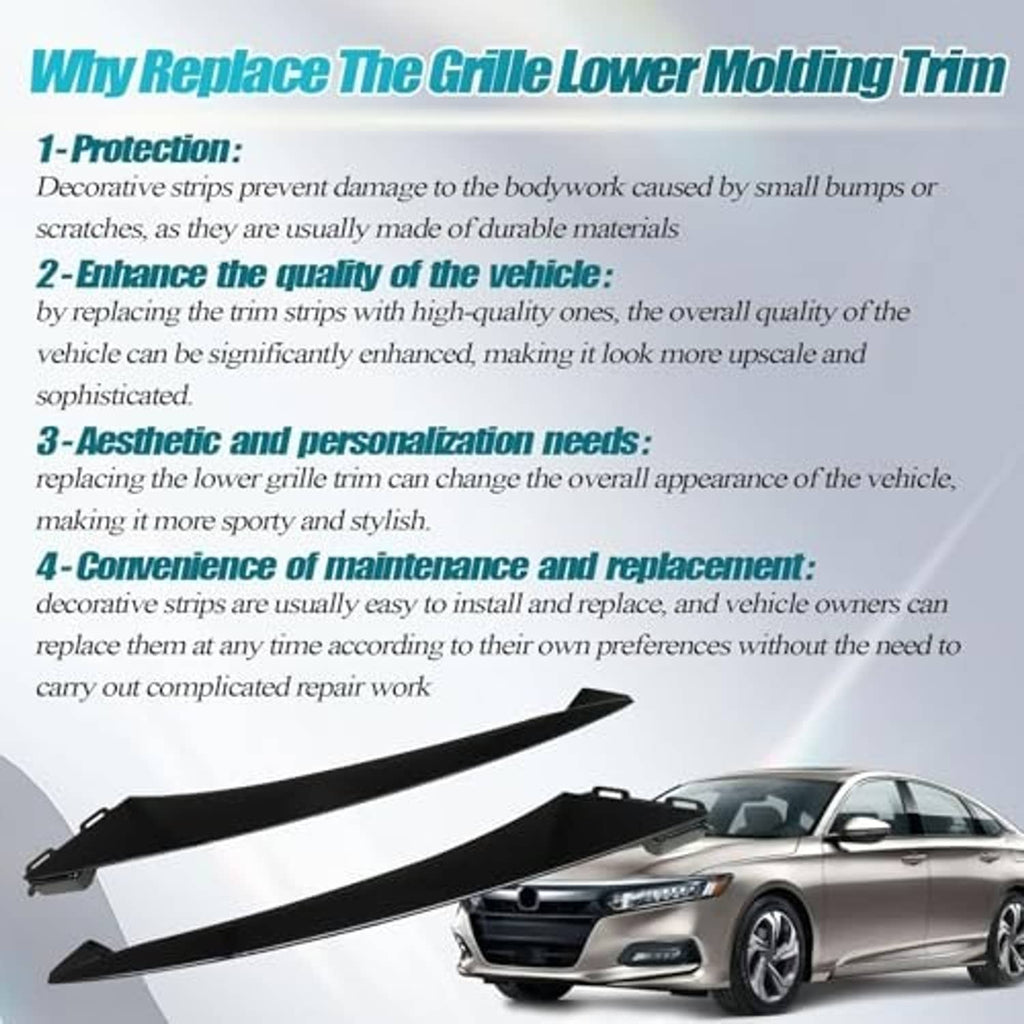 Black lower grille molding trim pair with mounting tabs and clips