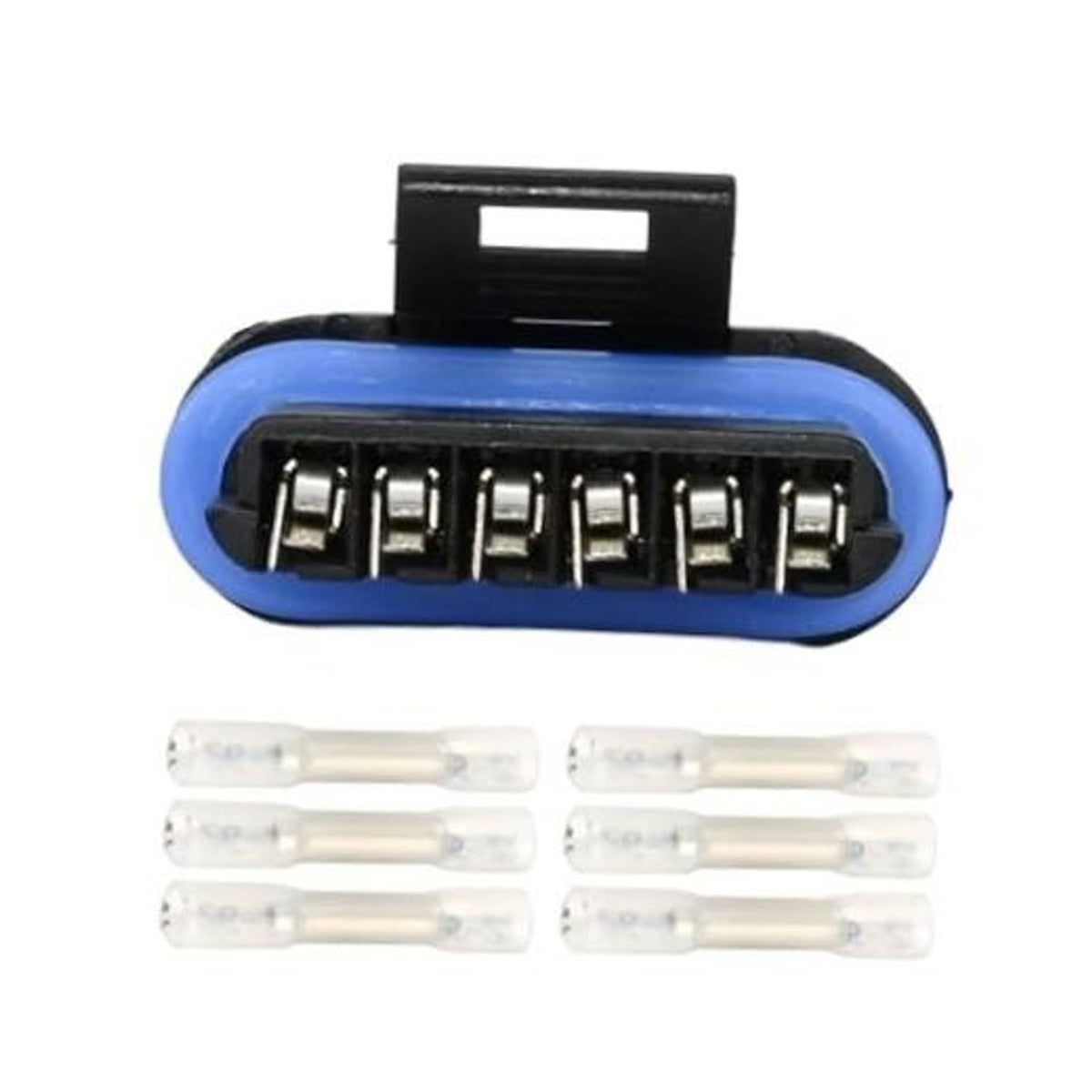 Multi-purpose wiring harness pigtail plug with blue housing and black pin connector