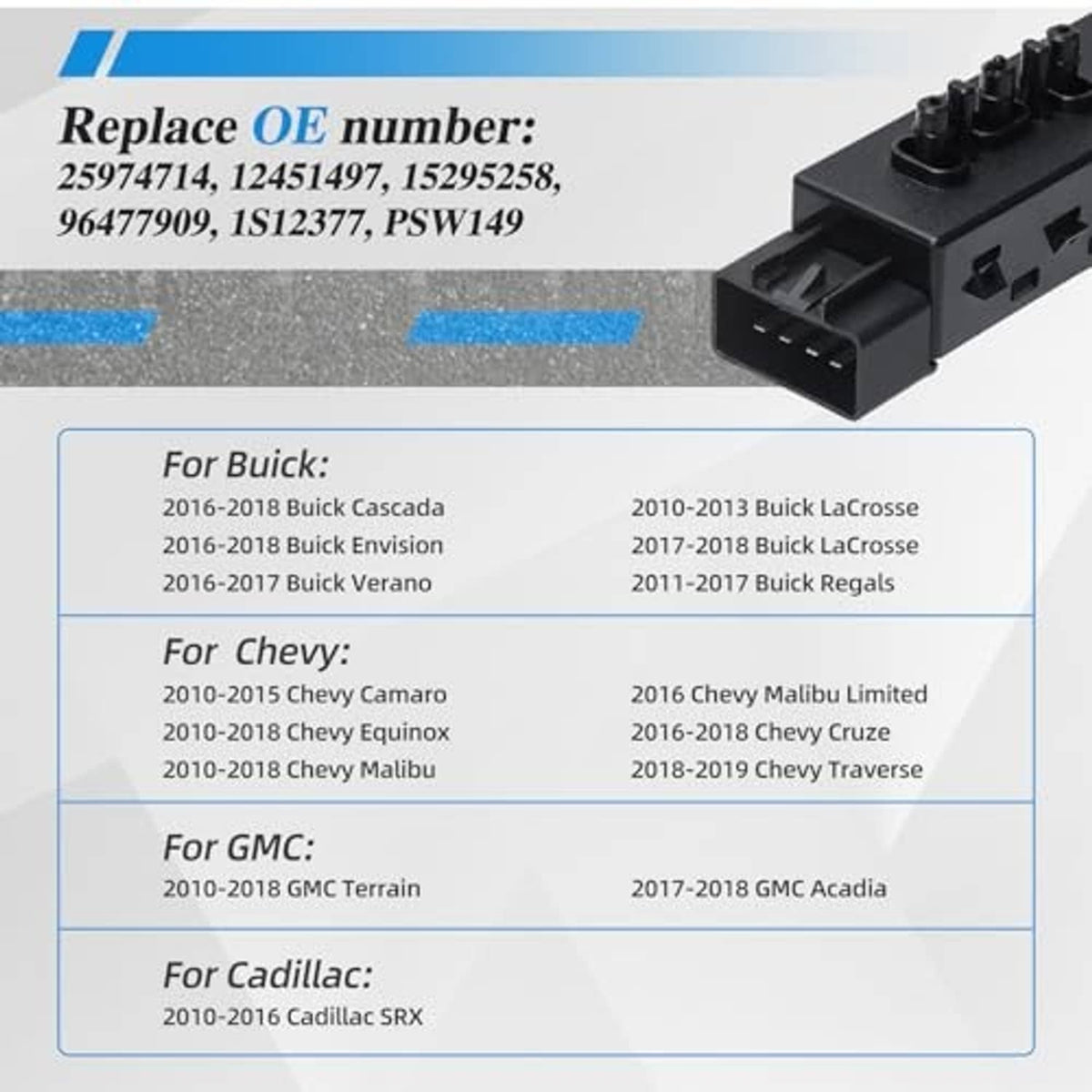Black replacement seat switch with connector plug and side keying cutouts