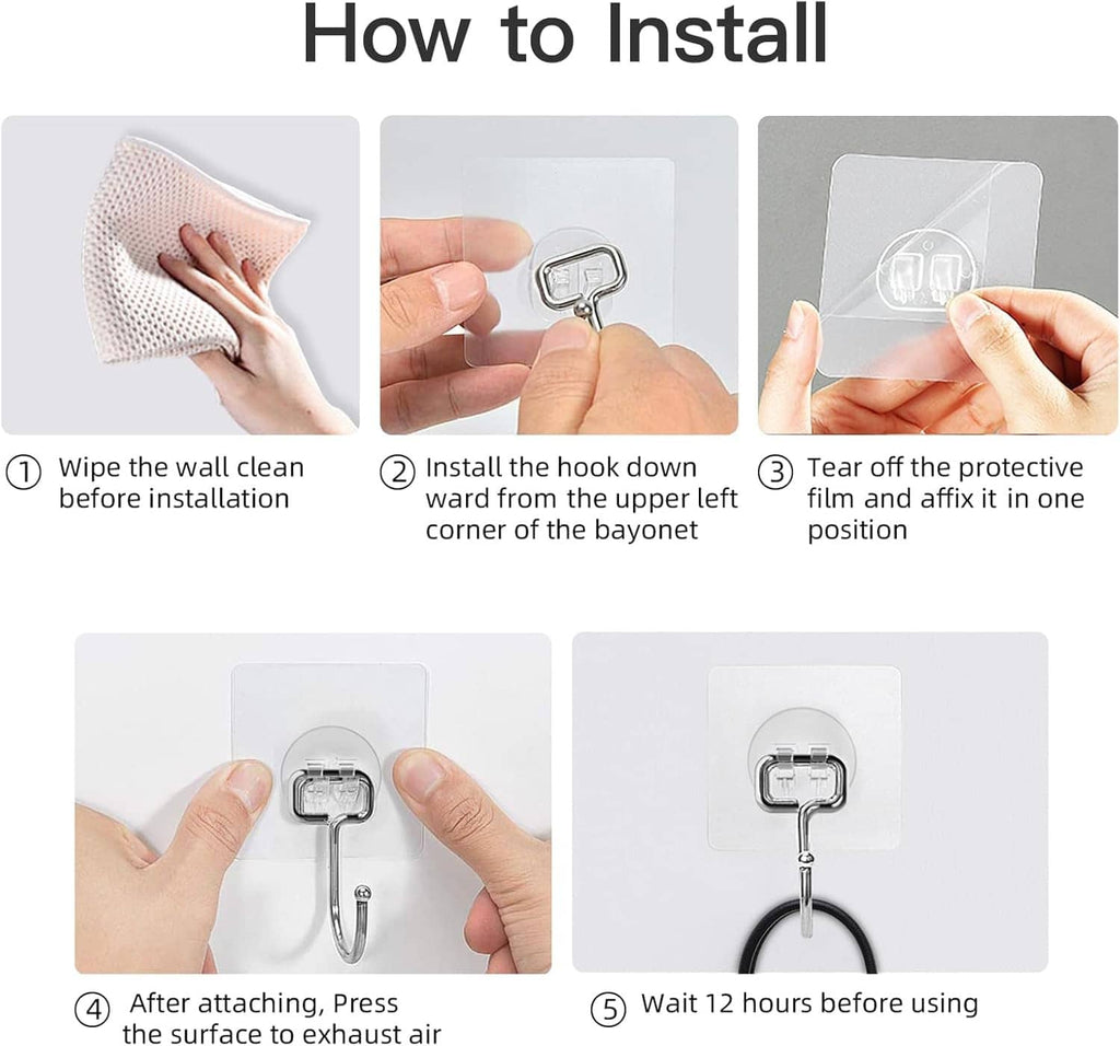 Adhesive hook mounting steps, hand pressing hook onto wall plate