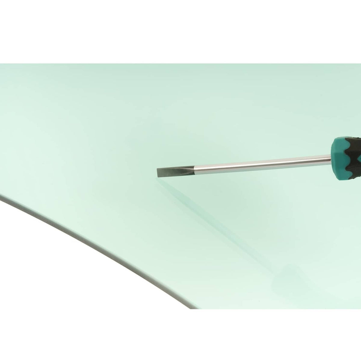 Right side cab door glass edge with cleaning squeegee