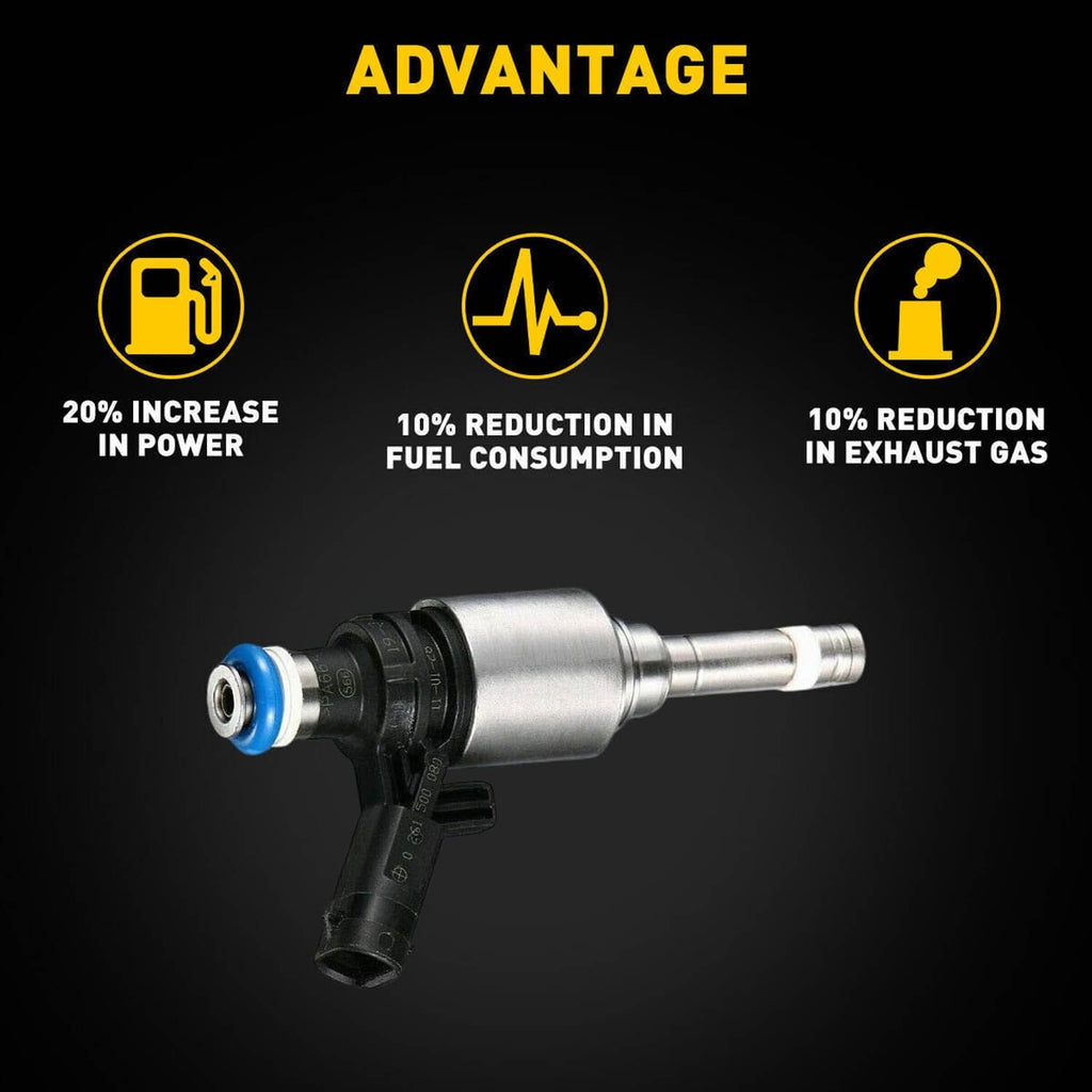 Fuel injector with silver body, black connector, and blue-ring seal