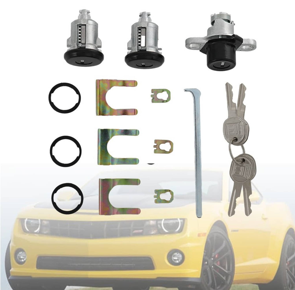 Door and hatch lock cylinder set with keys, rings, and mounting hardware pieces