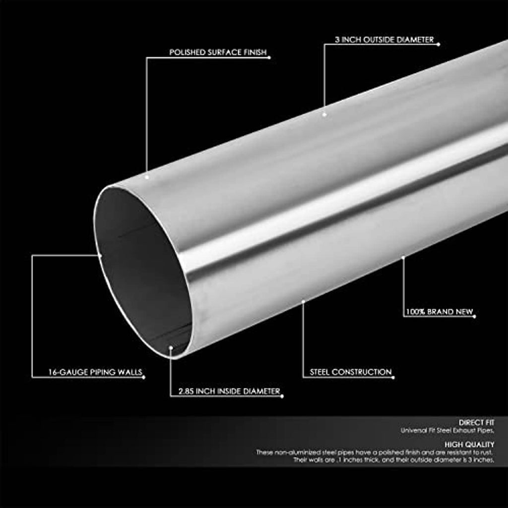 Polished stainless steel exhaust tubing with 3-inch outer diameter and smooth round bore