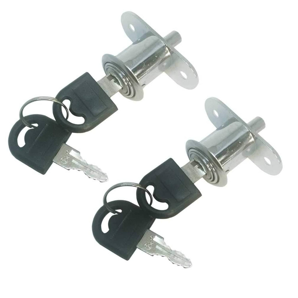 Push plunger sliding door lock with two keys and metal mounting bracket