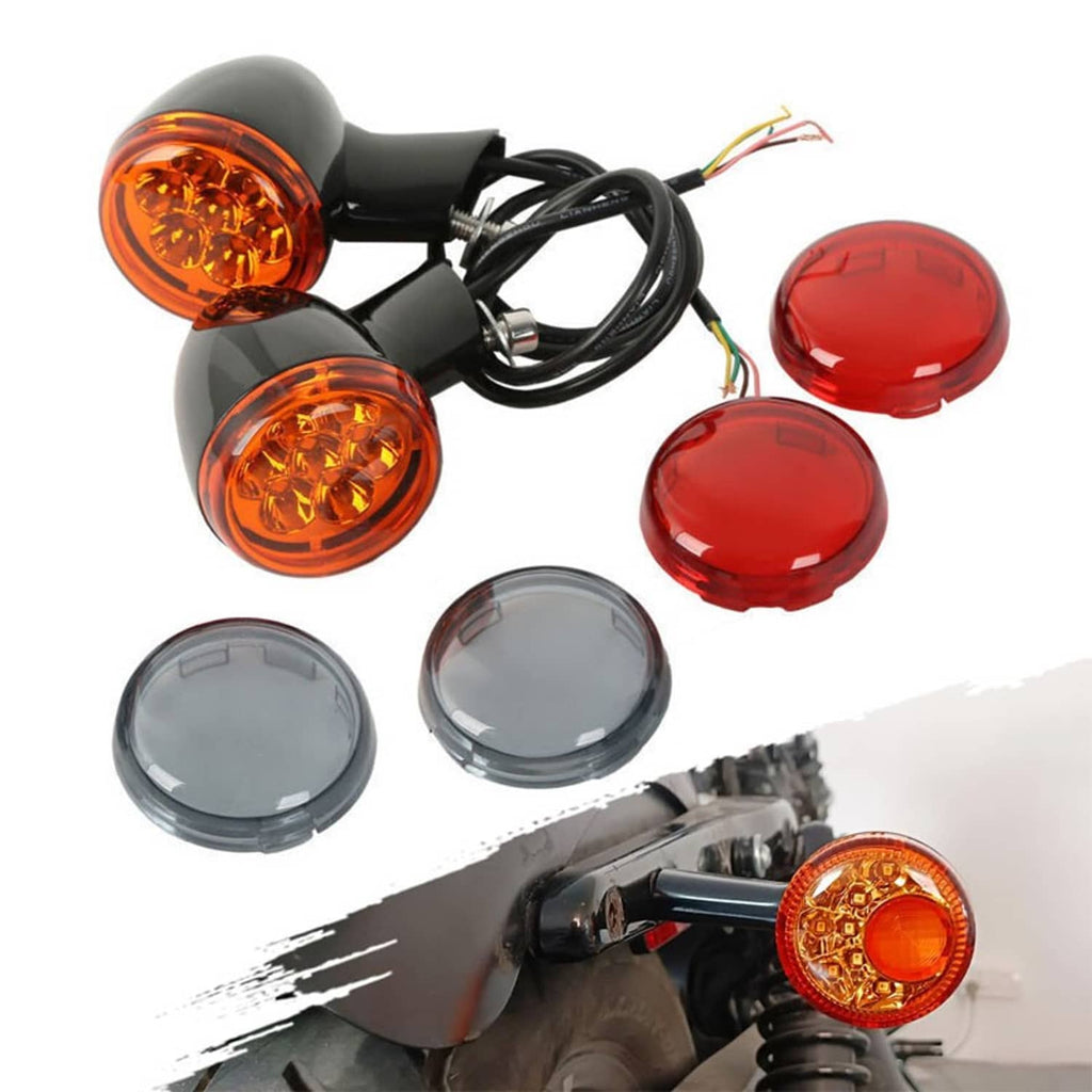Rear LED turn signal light bracket set with two amber lenses, wiring, and extra covers