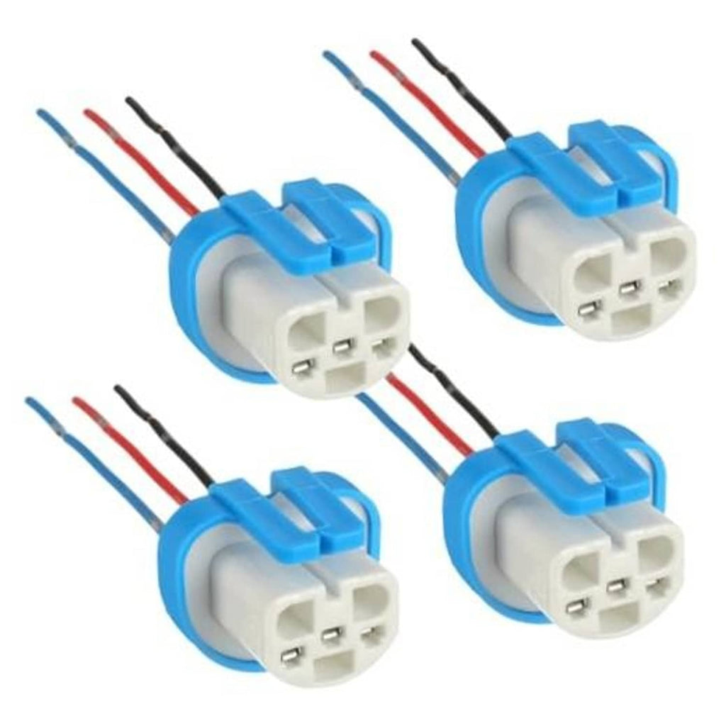 4-pack headlight wiring harness with blue 3-pin connectors and color-coded wires