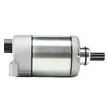 Metal starter motor assembly with exposed pinion shaft and electrical connector side