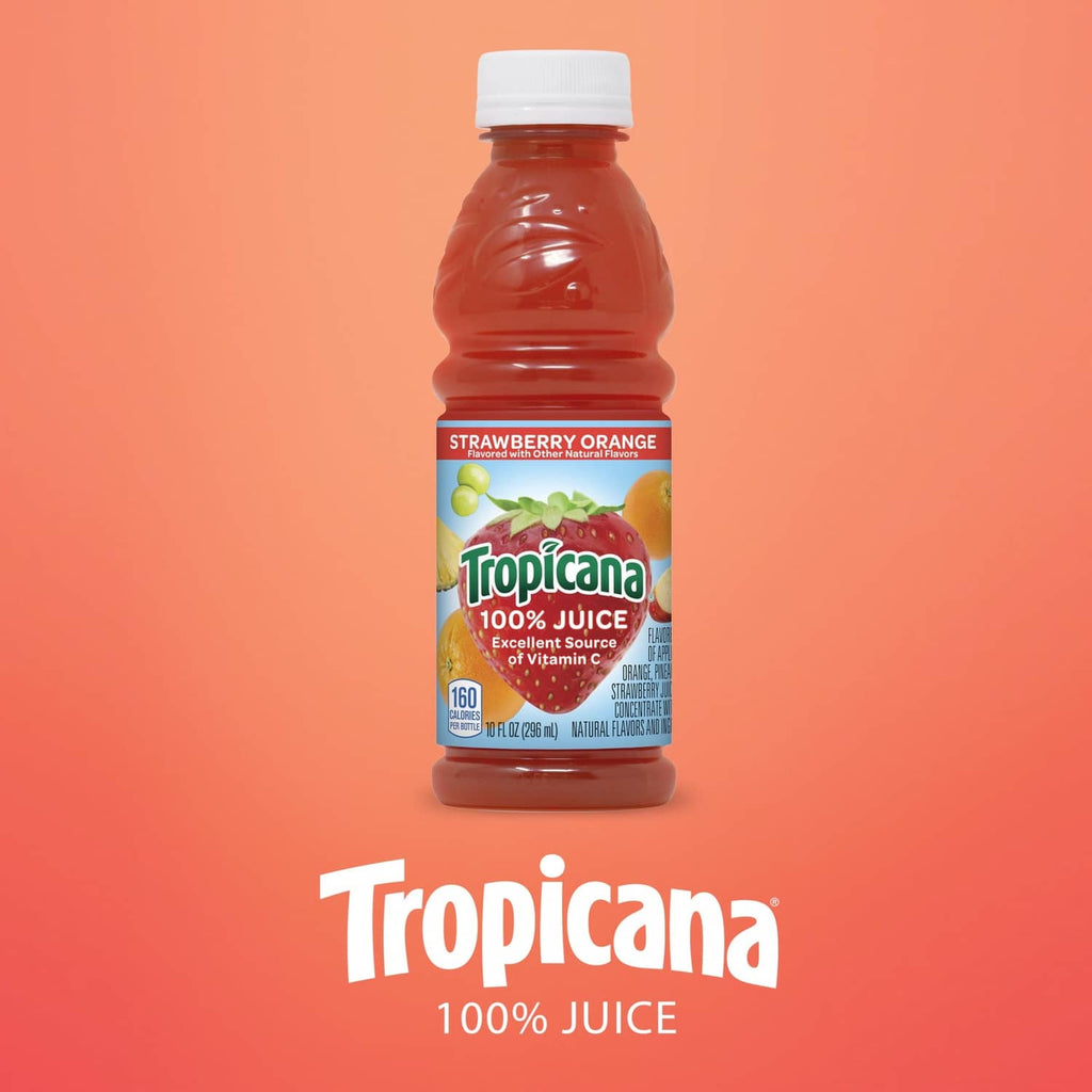 Tropicana Strawberry Orange 100% juice bottle, 10 fl oz