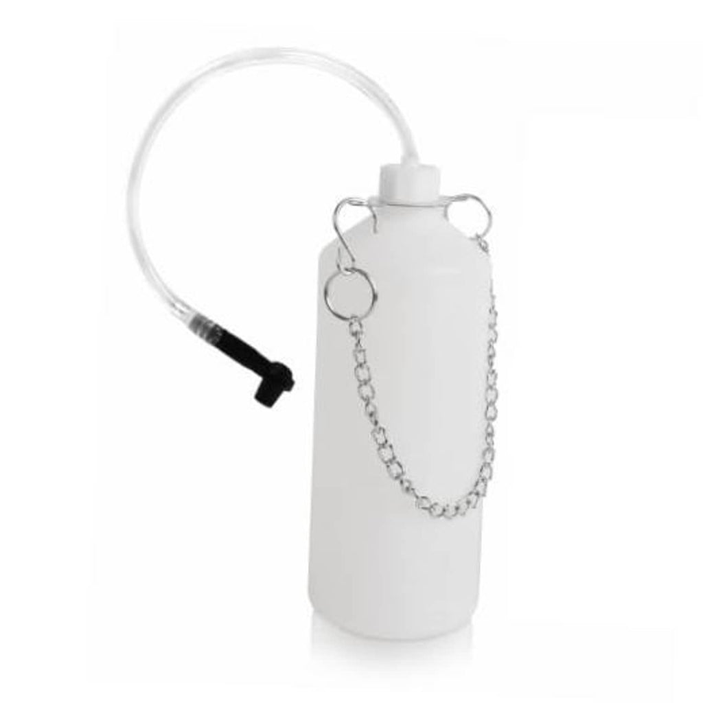 White brake bleeder bottle with clear hose and black hand pump valve