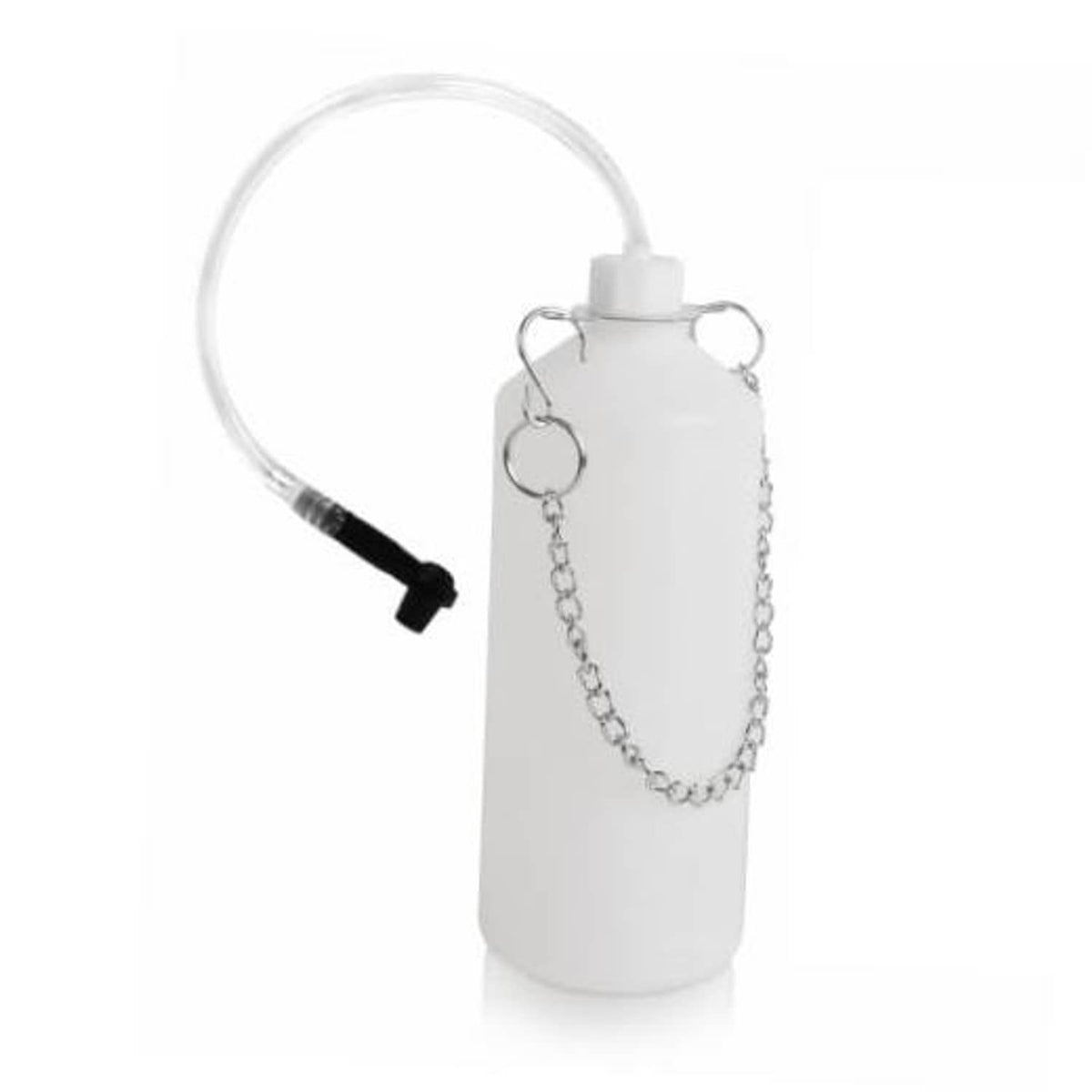 White brake bleeder bottle with clear hose and black hand pump valve