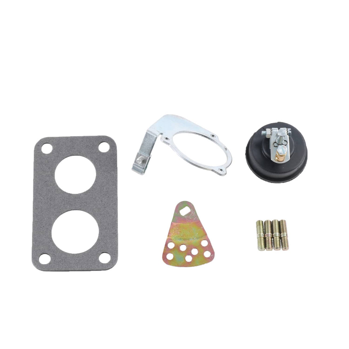 Carburetor parts kit: gaskets, mounting plate, metering components, and screws