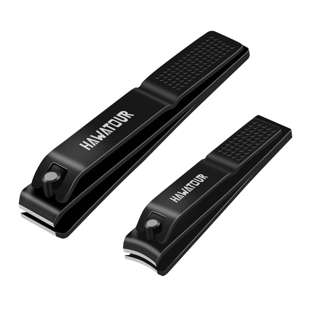 Black nail clipper set with two clippers in a visible tin case