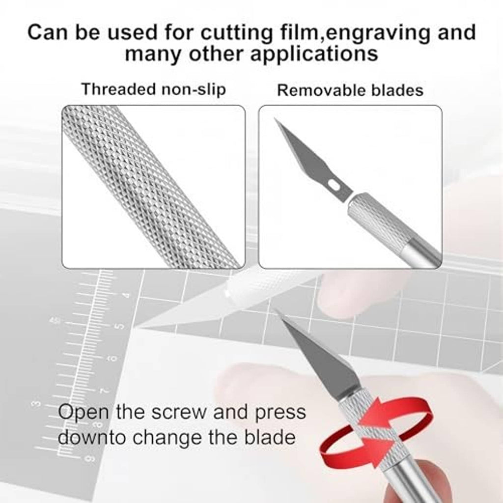 Car window film cutting tool with textured non-slip handle and removable blades