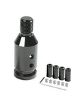 Black aluminum universal gear shift connector with threaded stud and adapter screws