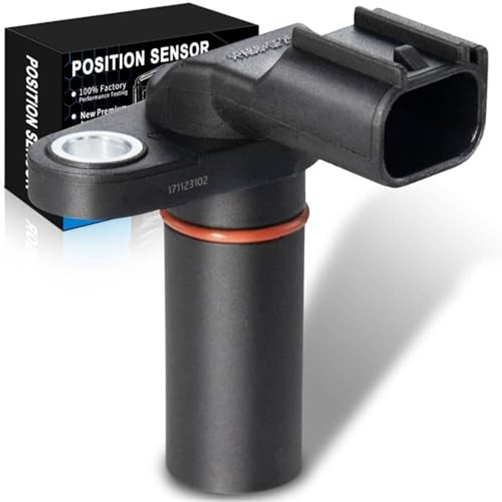 Camshaft position sensor with black plug and orange O-ring, front mounting tab