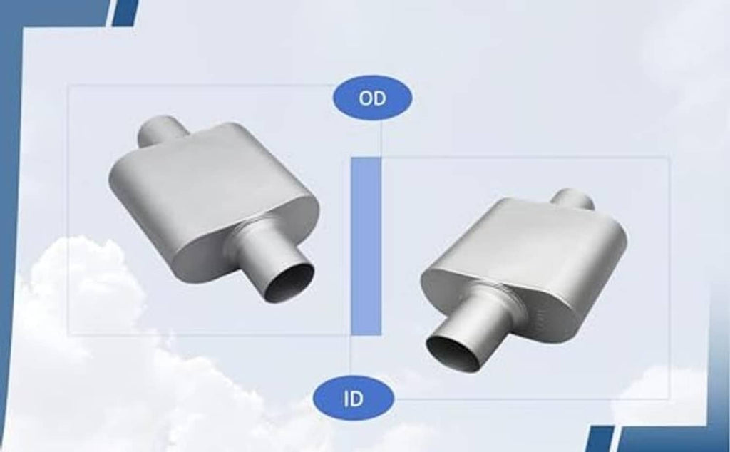 Aluminized steel muffler pair with visible round end openings, inlet and outlet shown