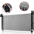 Aluminum radiator with black plastic end tanks and inlet/outlet connections