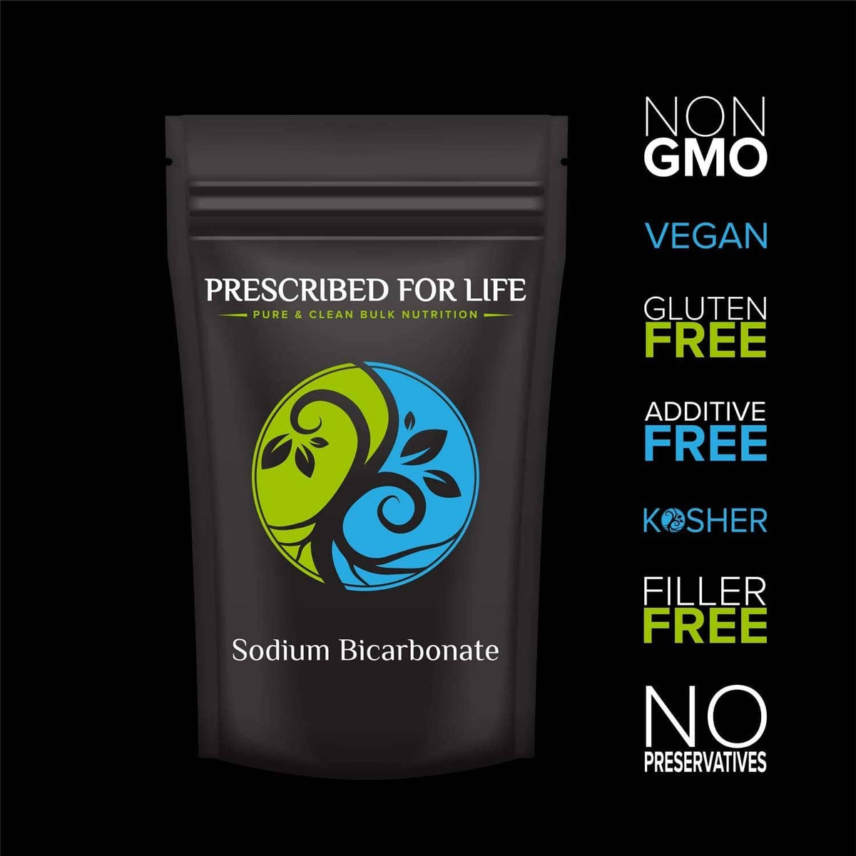 Sodium bicarbonate baking soda pouch with Non-GMO and gluten free claims