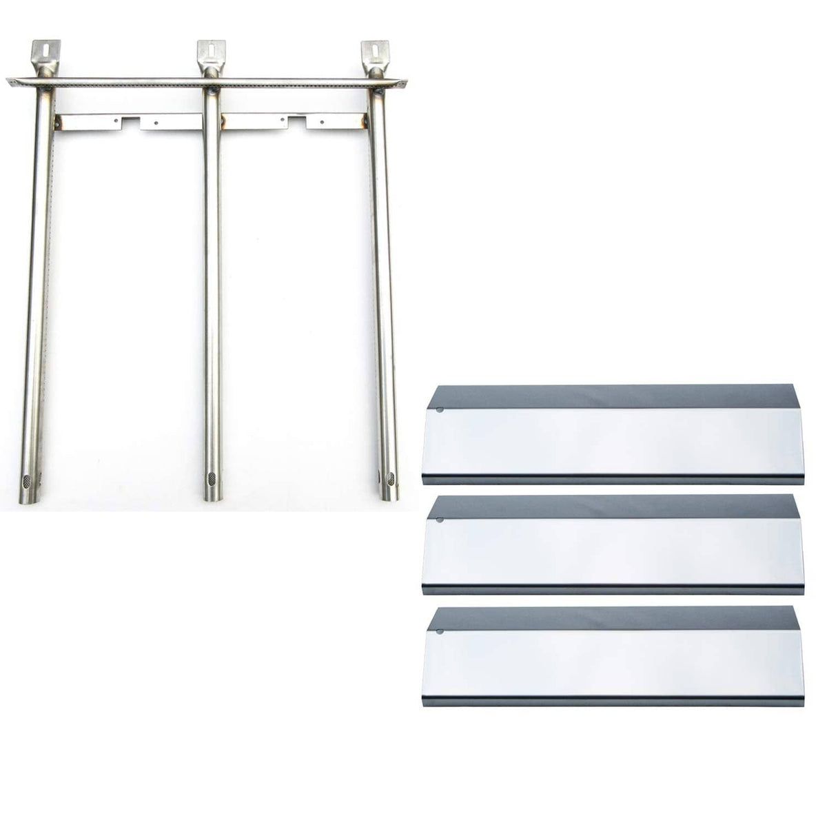 Stainless grill burner frame with three heat plates, replacement parts kit