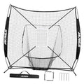 Baseball practice net with strike zone target, black frame and white knottless mesh