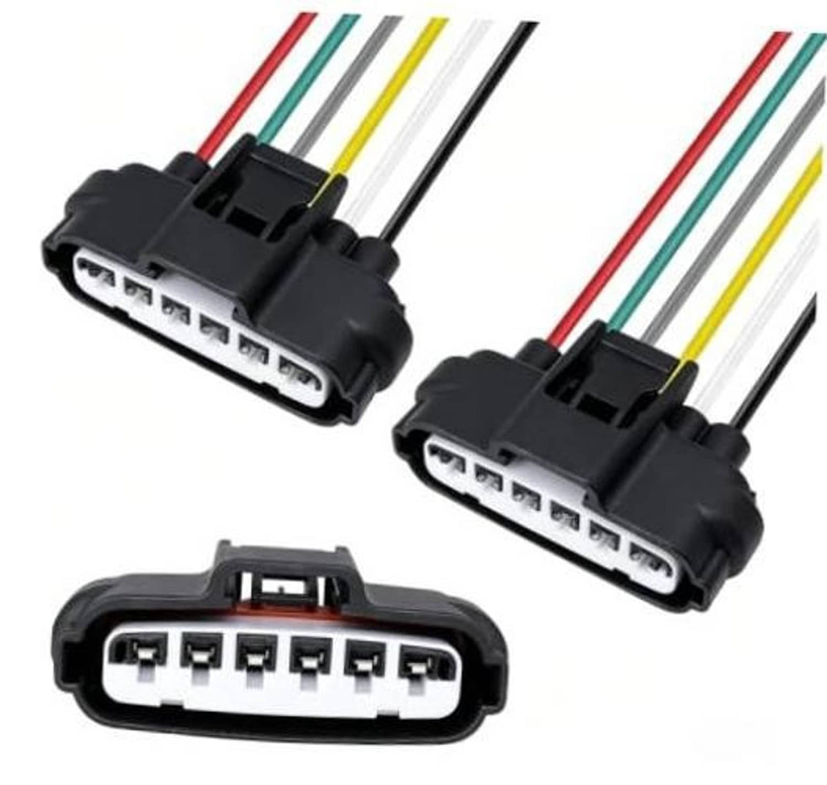 6-pin TPS throttle body connector pigtail with black housing and colored wire leads
