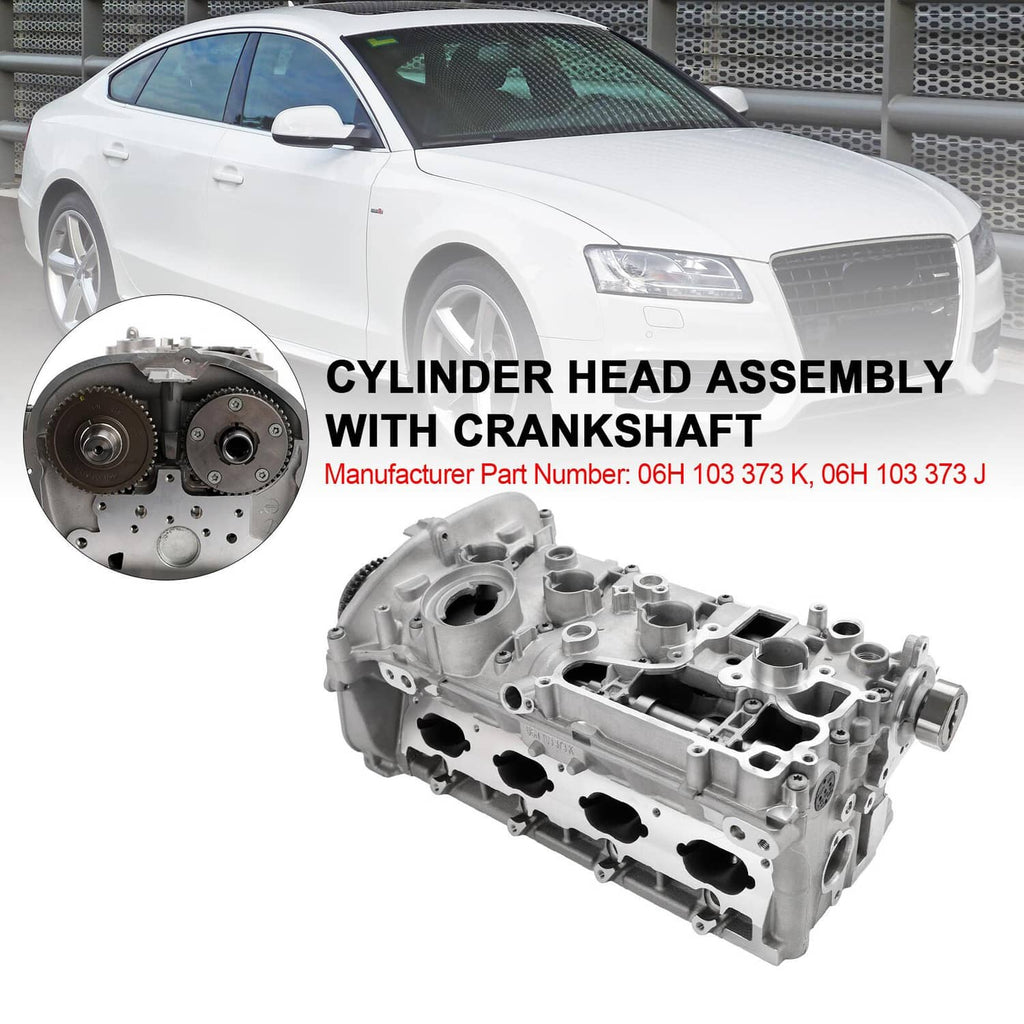 Cylinder head assembly with crankshaft end and visible timing gear cover details
