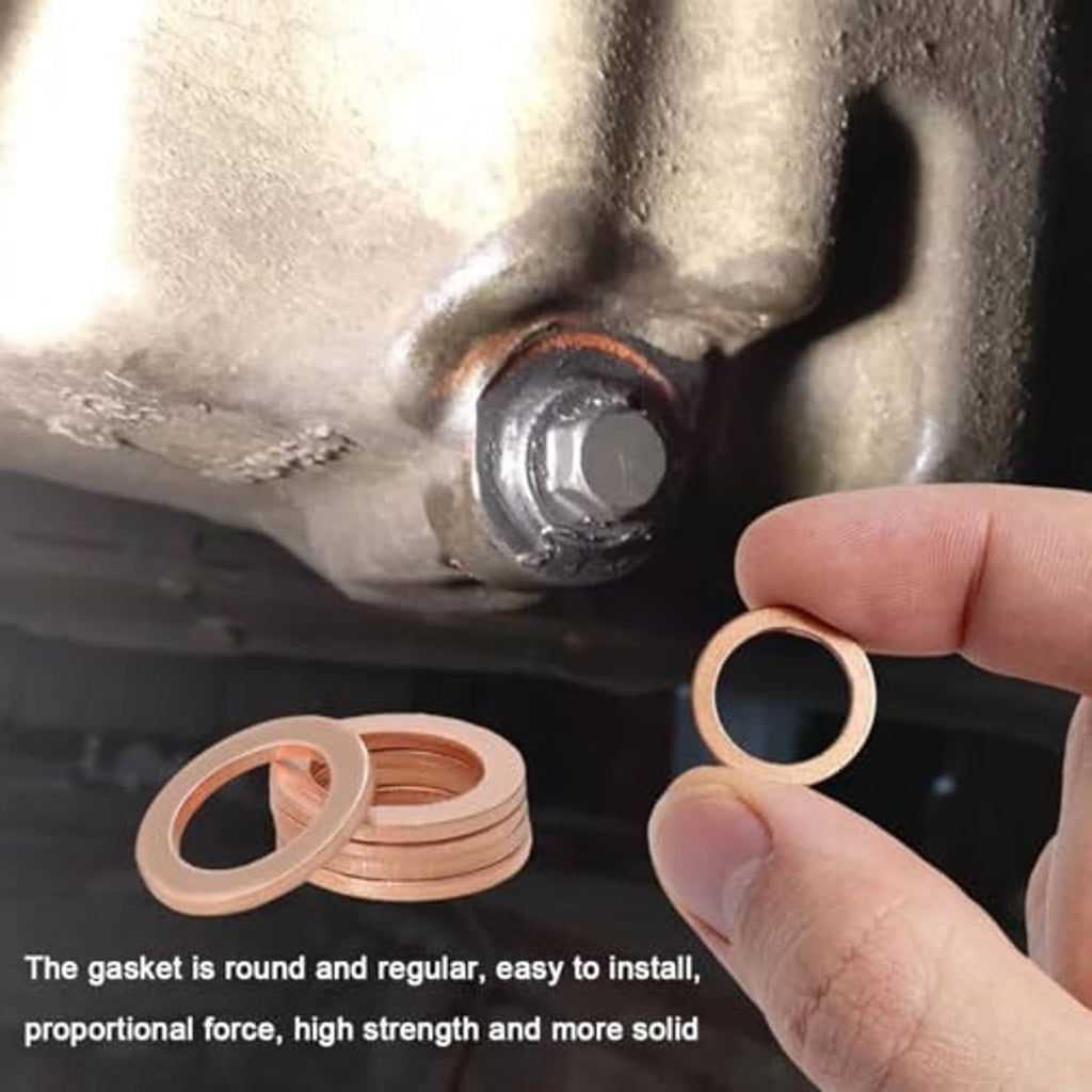 Copper seal ring gasket held in hand, round crush washers