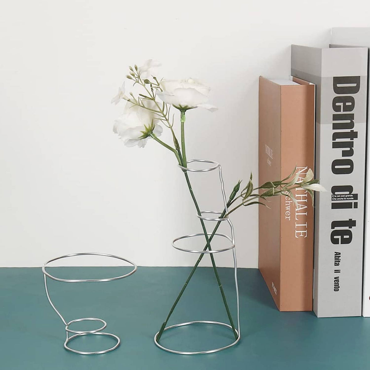 Silver aluminum craft wire flower stand frame with ring loops and legs