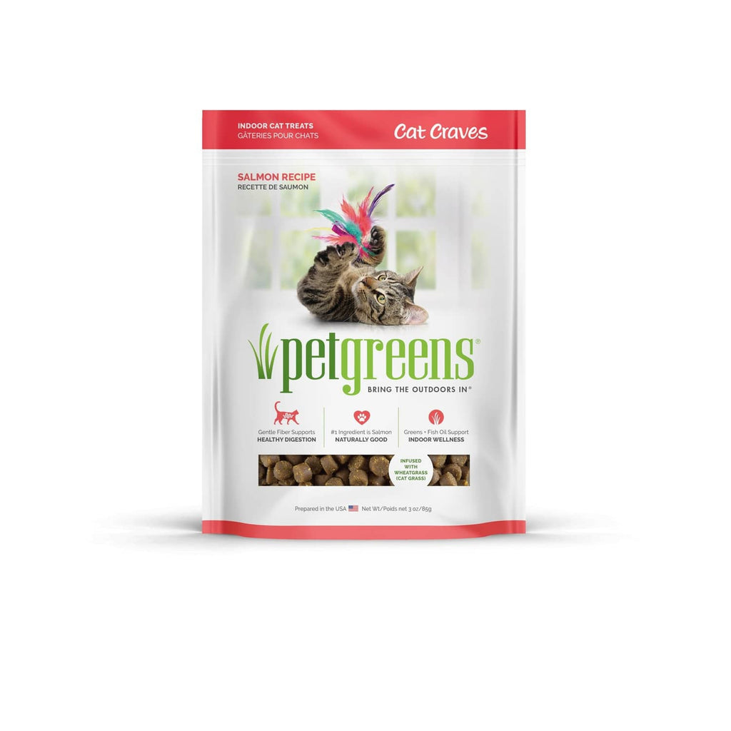 Salmon recipe cat treats pouch with red top seal and netgreens branding