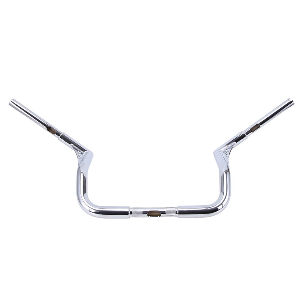 Chrome ape hanger handlebars, front view with tall rise