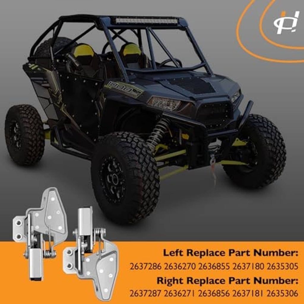 Gray left door lock latch part and right latch part shown with UTV