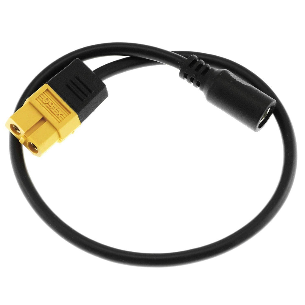 XT60 female bullet to DC 5.5x2.1 female adapter cable, gold XT60 and black DC barrel end