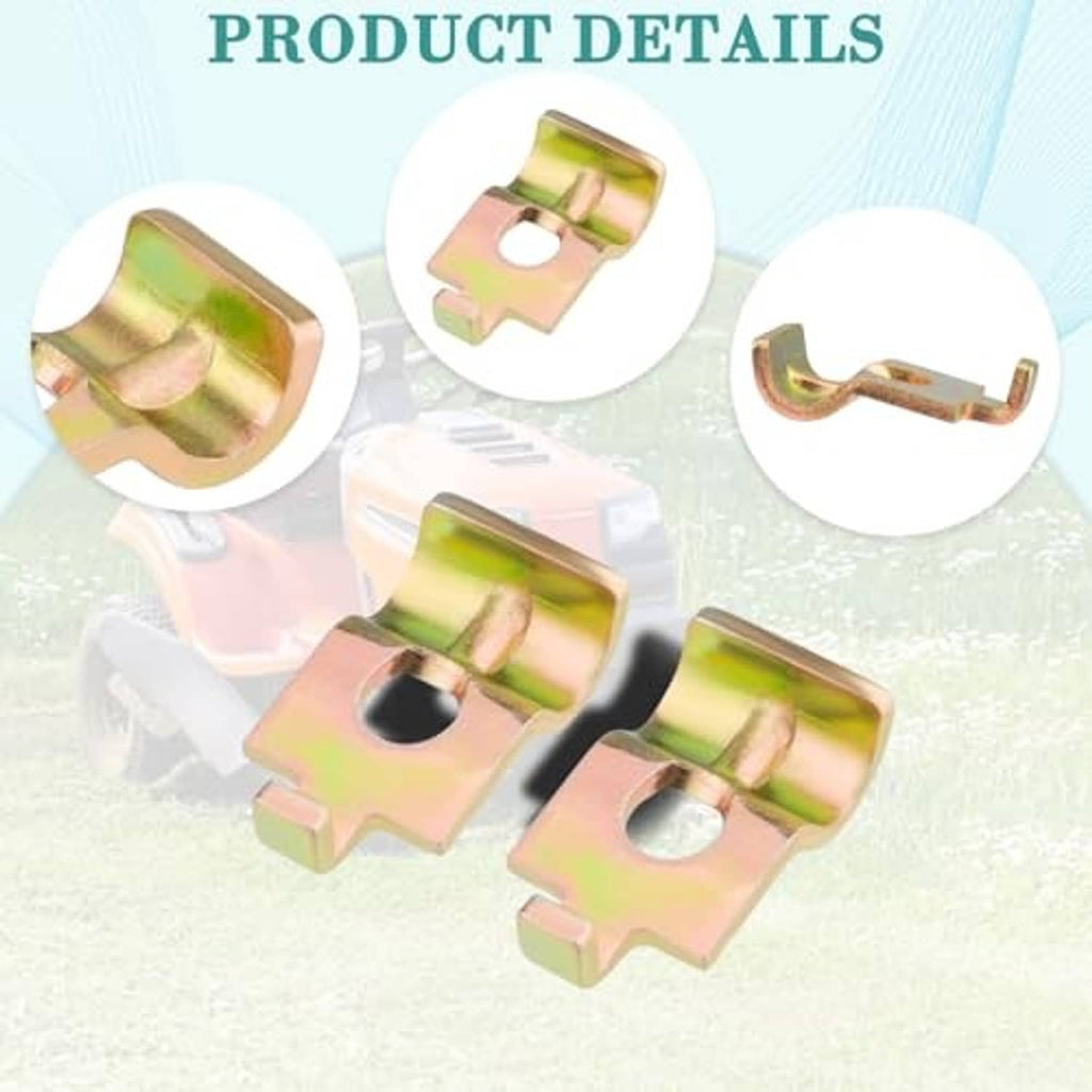 Throttle cable clamp detail view: yellow-zinc plated body with locking tabs