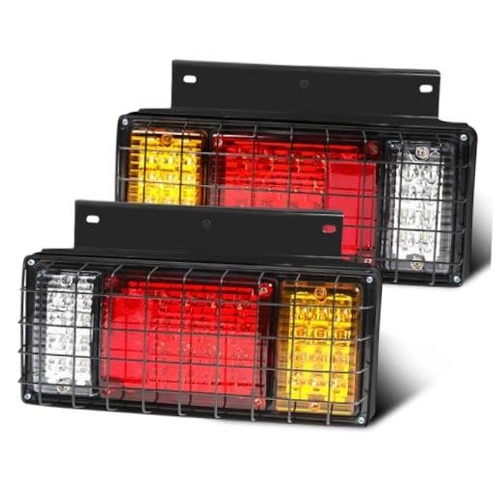 Pair of rectangular LED trailer tail lights with red, amber, and clear lens sections