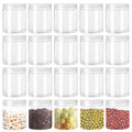 Clear plastic storage jars with snap-on lids, wide-mouth refillable containers