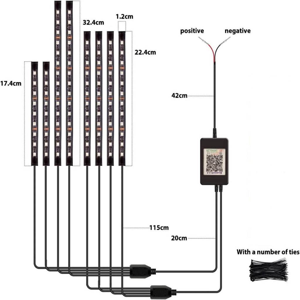 Motorcycle LED light kit layout diagram with controller box and wiring harness