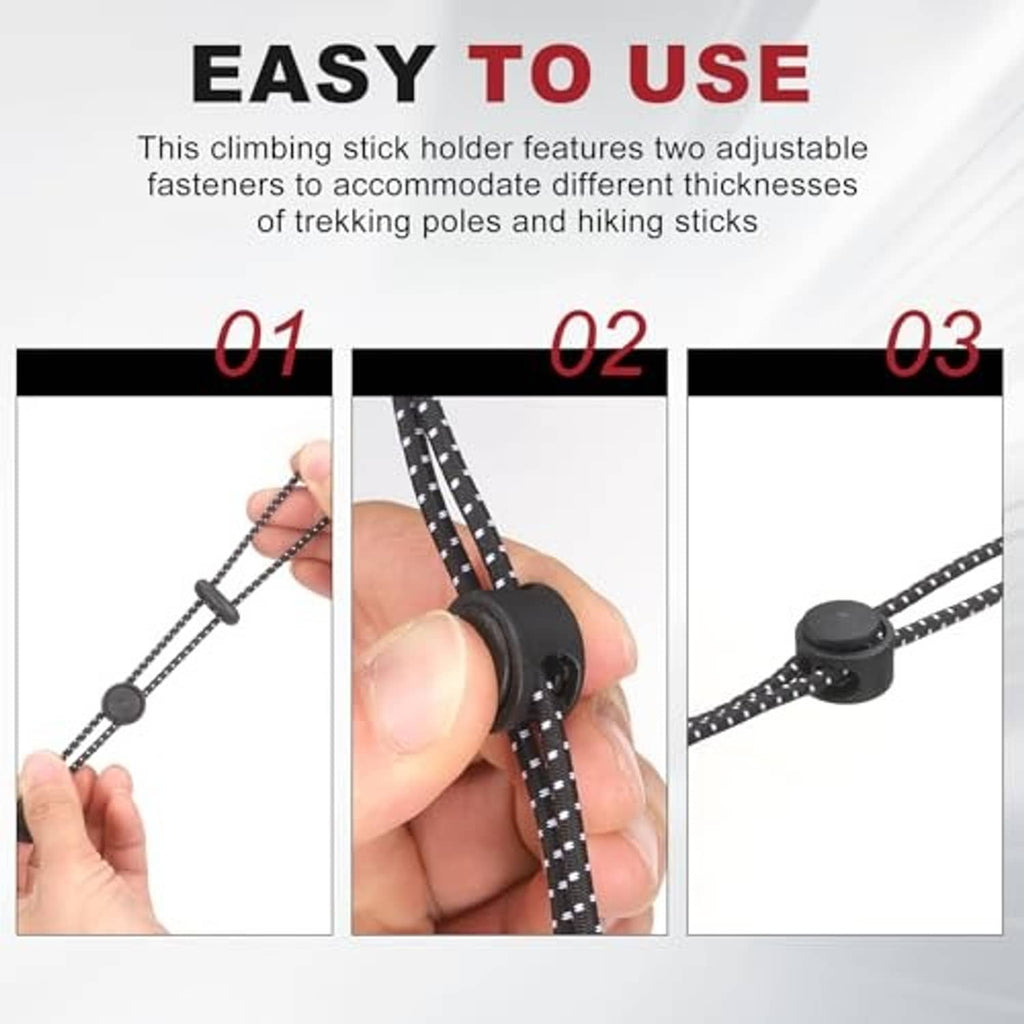 Adjustable elastic stick holder with black end cap and loop fastener