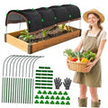 Garden shade cloth hoop with black netting, wooden base, and included clips/tubes