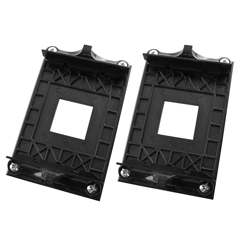 Set of 2 black CPU cooler mounting brackets with screw holes and square cutout