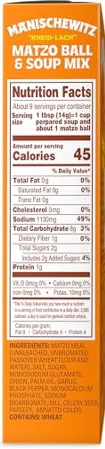 Manischewitz matzo ball and soup mix nutrition facts panel